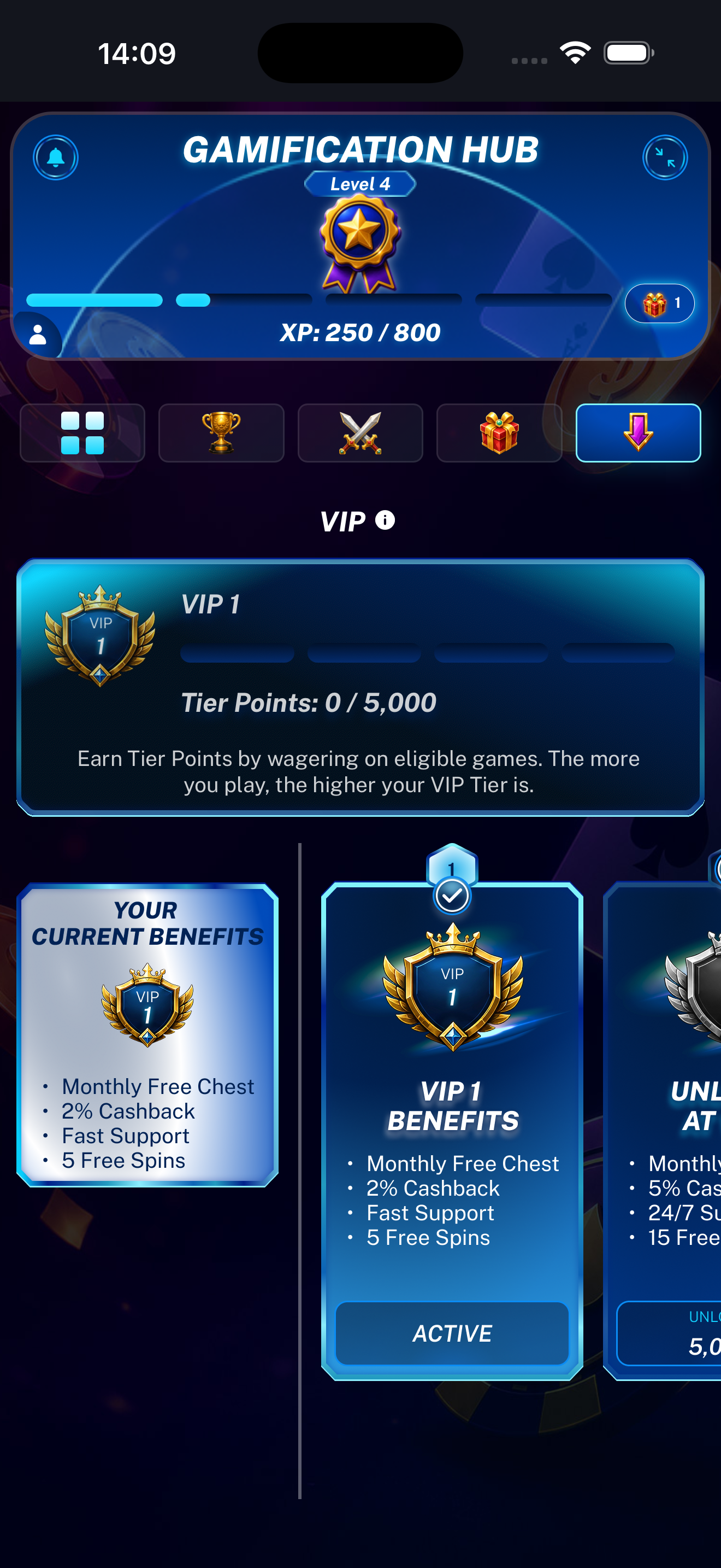 VIP landing page displayed on a mobile phone